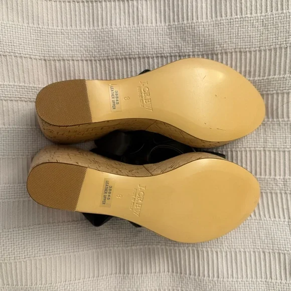 J. Crew | NEW IN BOX Black Leather Wedge Sandals Size 8 - Picture 8 of 9